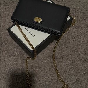 Gucci Black Leather Chain Wallet